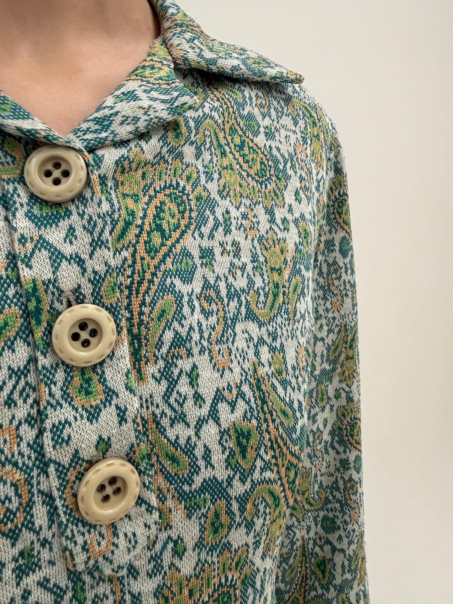 Robe chemise vintage din tricot cu print paisley în nuanțe superbe de verde