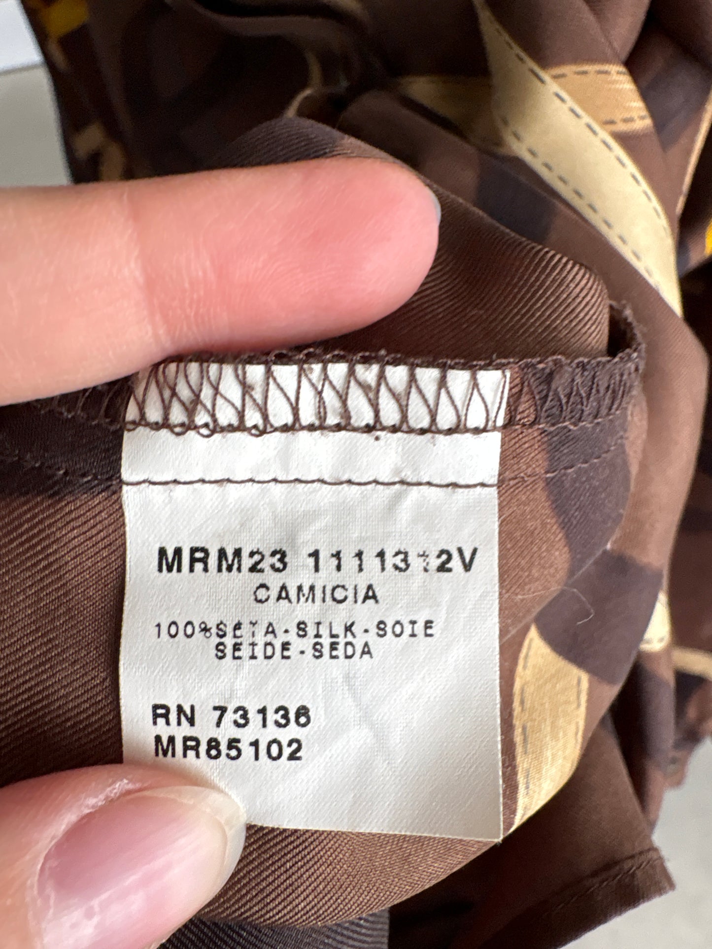 Cămașa de brand luxury plus size Marina Rinaldi din twill de mătase naturală cu print baroc