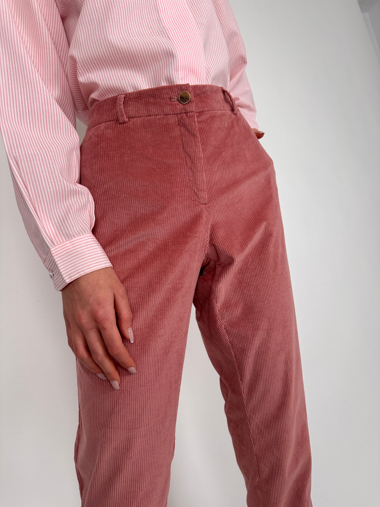 Pantaloni rose pink din catifea plină ușor strech