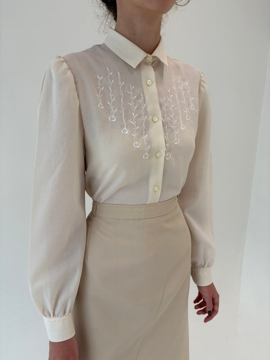 Cămașa vintage butter white italiană cu broderie delicată