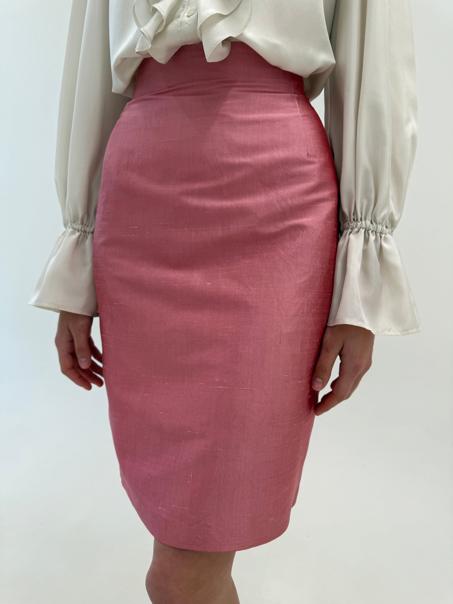 Deux piece dusty pink din mătase naturală dupioni în croi clasic