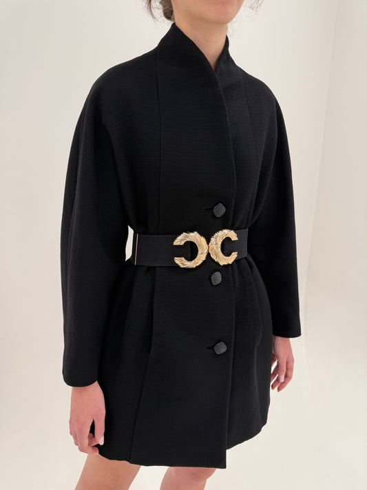 Palton old vintage anii 60 de colecție în stil Balenciaga din lana structurată