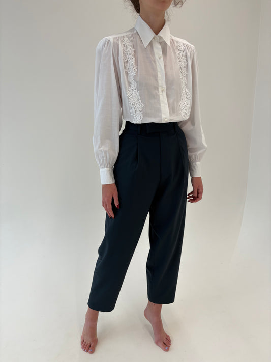 Pantaloni dark green mom fit cu pense și talie ultra înaltă