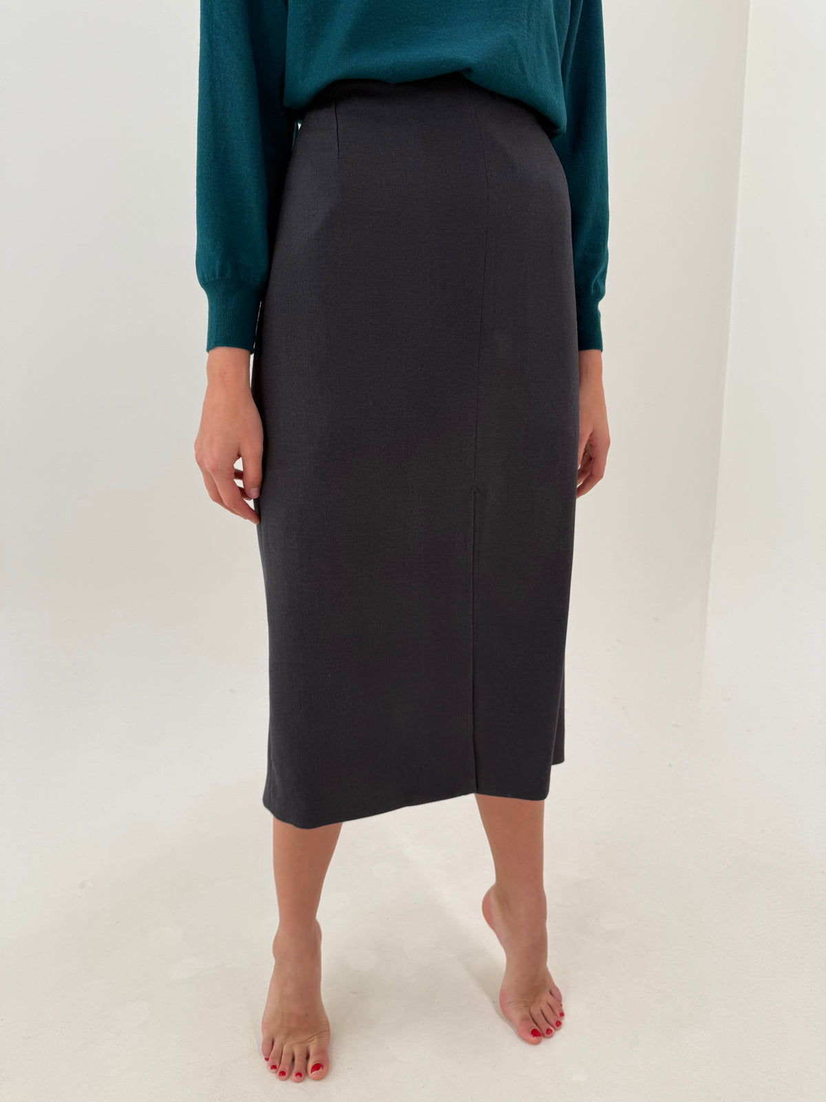 Fustă maxi charcoal gray din stofita strech cu talie ultra înaltă