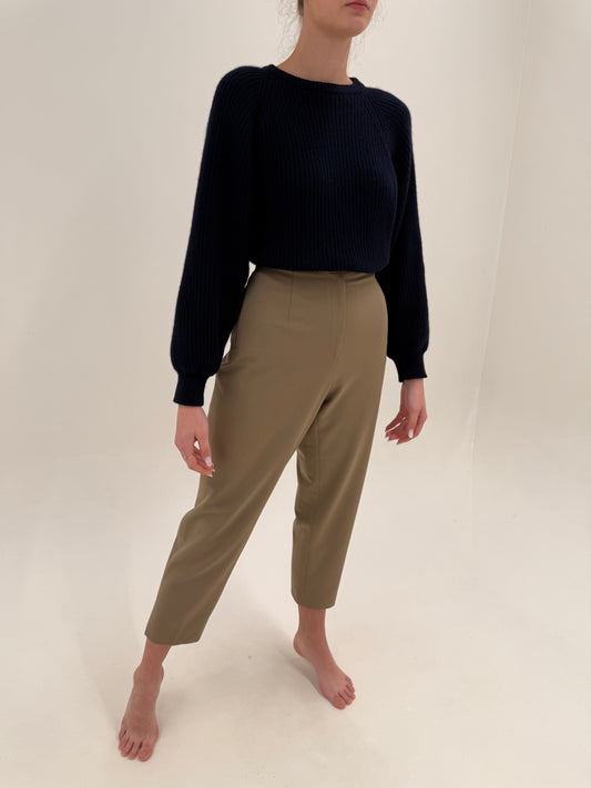 Pantaloni luxury Les Copains camel din lanita extrafina subțire confort mom fit