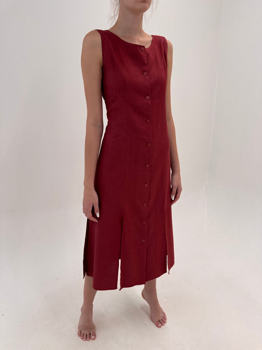 Rochie maxi din pânză whine red în croi cambrat minimalist reglabilă bla spate