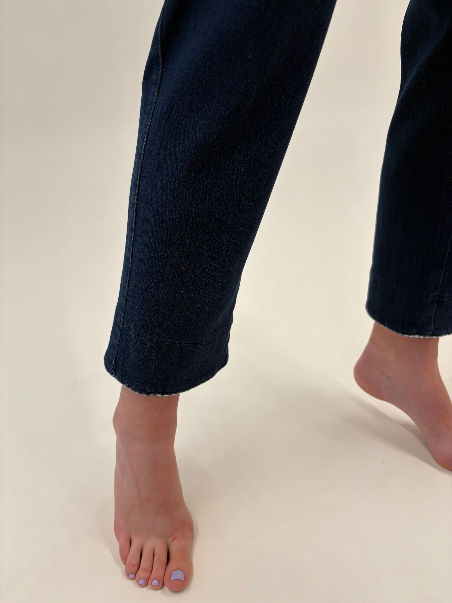 Jeans vintage ultra confort modelatori cu manșete gingham și talie elastică