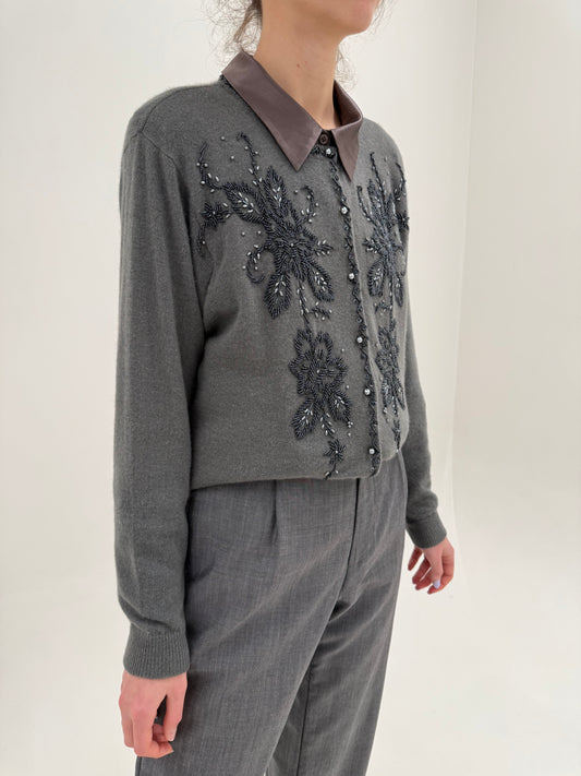 Cardigan tip jachetă cu aplicații manuale excepționale căptușit