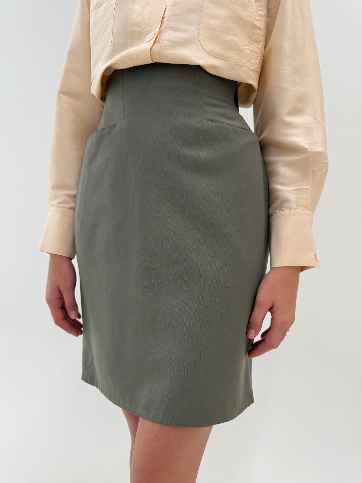 Fustă Max Mara cu talie extrem de înaltă din lana extrafina Sage green