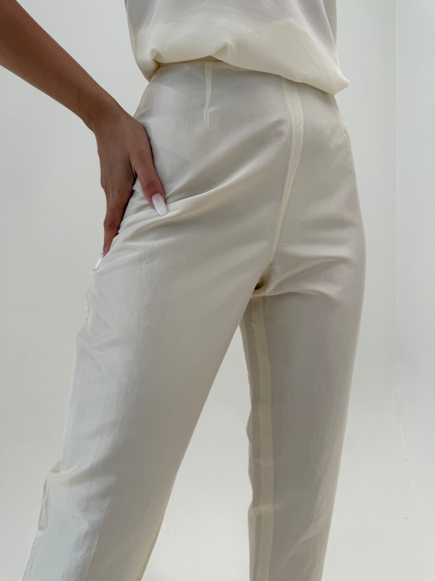 Pantaloni de brand luxury Cipriani din mătase naturală dupioni butter white