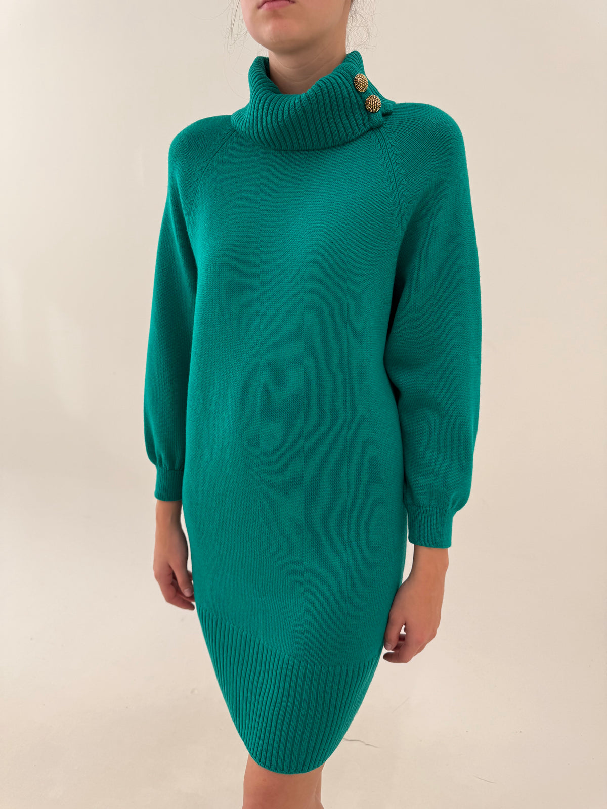Rochie vintage emerald green din lana merino extrafina excepțională de gramaj mare