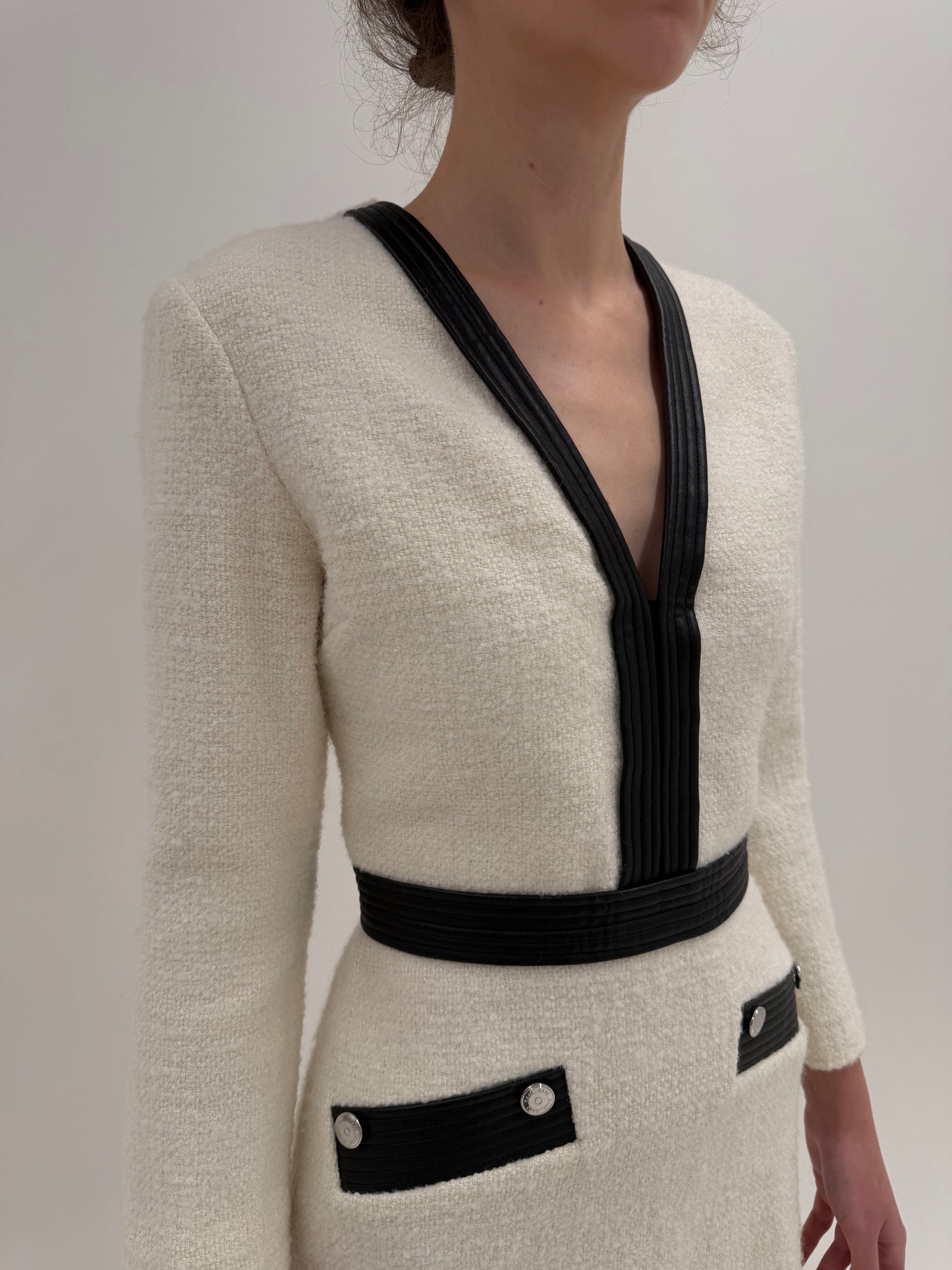 Rochie Maje din tweed de lana cu talie ultra înaltă marcată