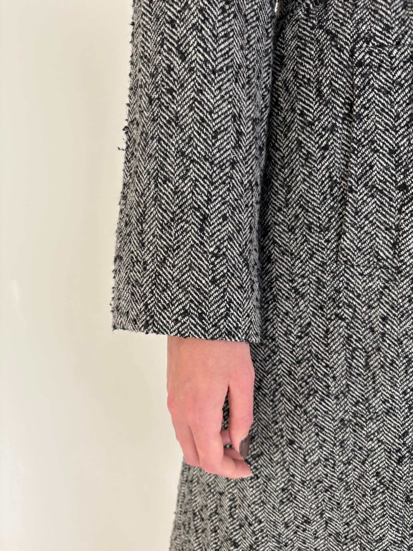 Palton din tweed herringbone rustic moale de lana cu cordon