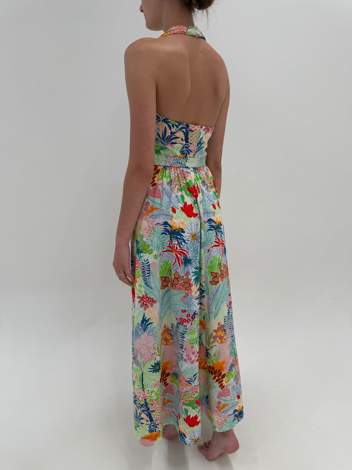 Rochie maxi cu print organic din panzica de bumbac ușor elastică confort