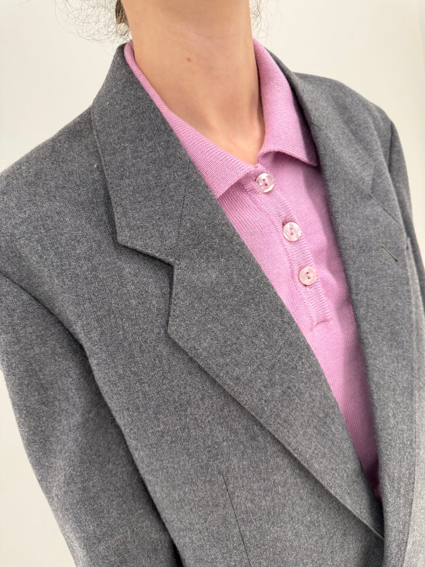 Sacou în stil Prada din lana extrafina plină pebble gray