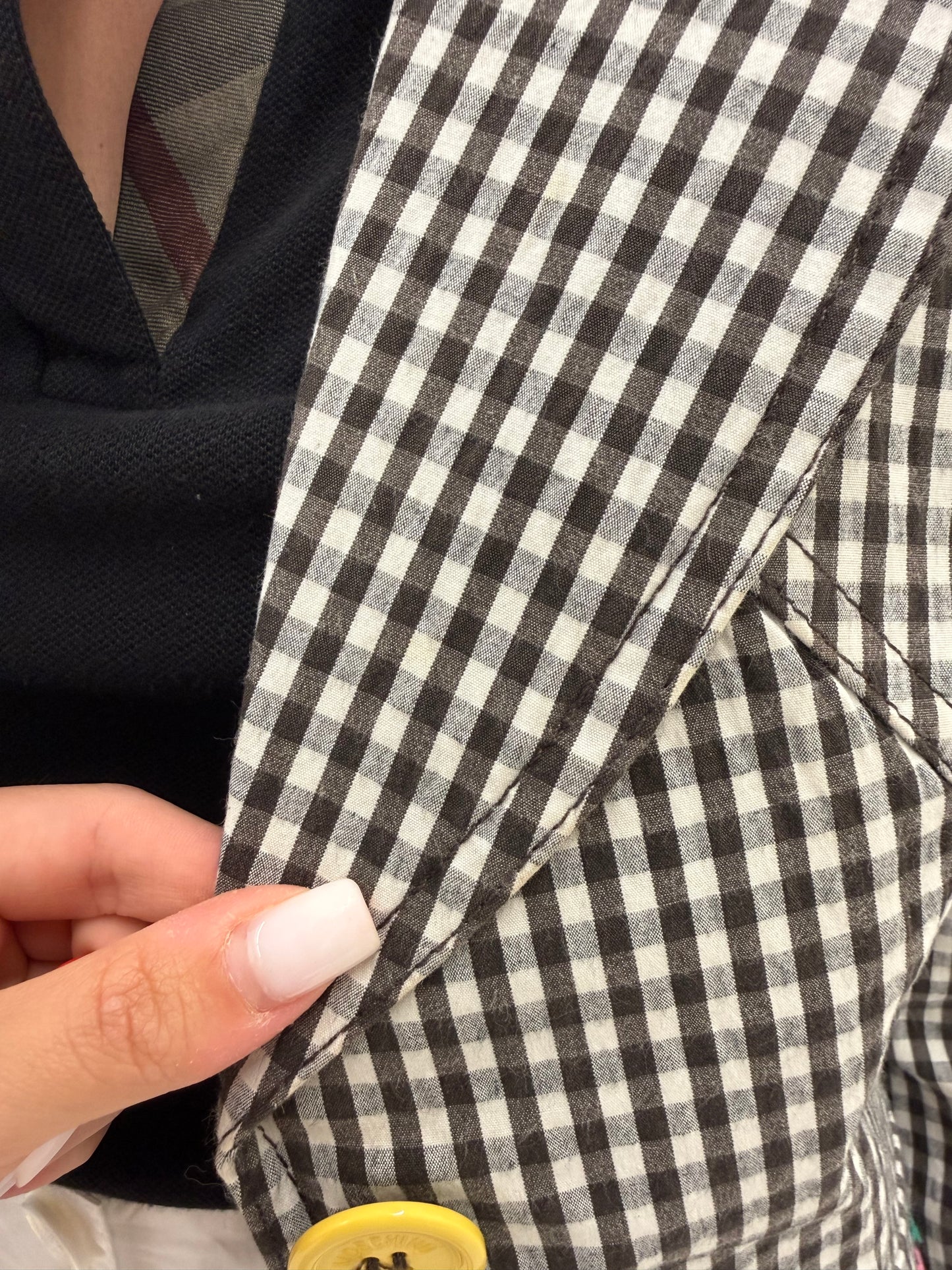 Sacou vintage Moschino gingham alb negru din canvas de bumbac ușor modelator