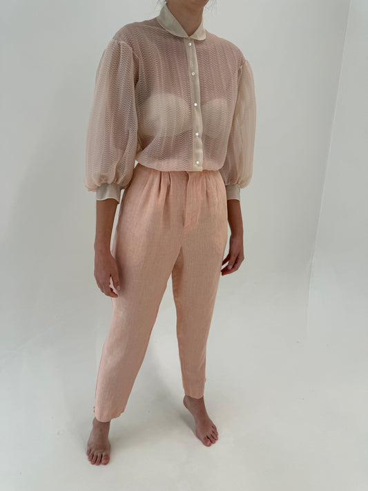 Pantaloni vintage tall powder Pink cu talie extrem de înaltă și pense