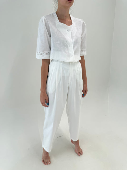 Pantaloni vintage tall cu volum superb din pense și talie extrem de înaltă