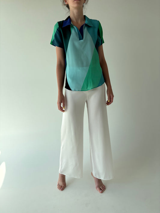 Pantaloni palazzo tall din mătase naturală cu talie ultra înaltă