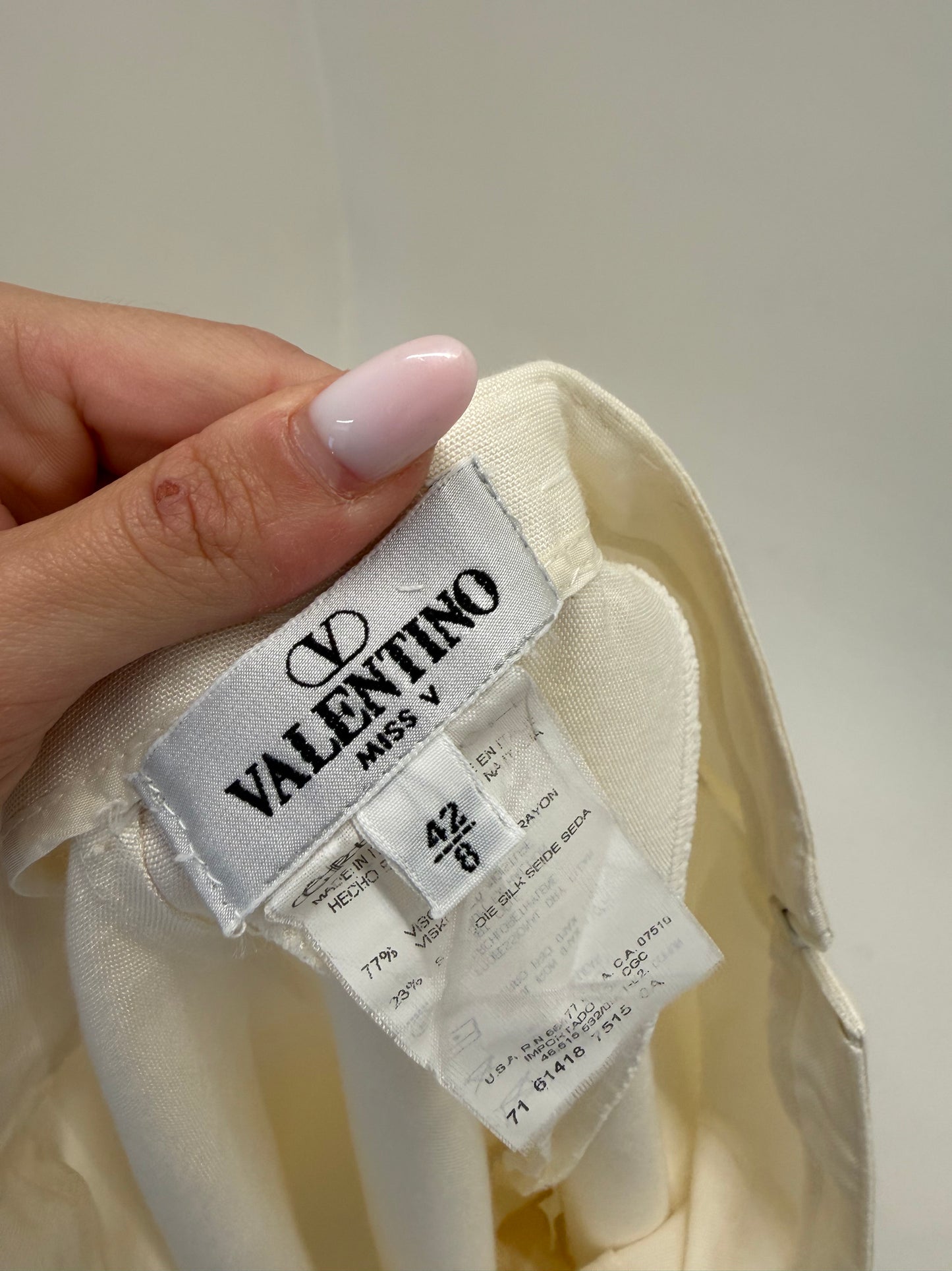 Pantaloni Valentino panza de mătase naturală și vascoza cu talie ultra înaltă petite