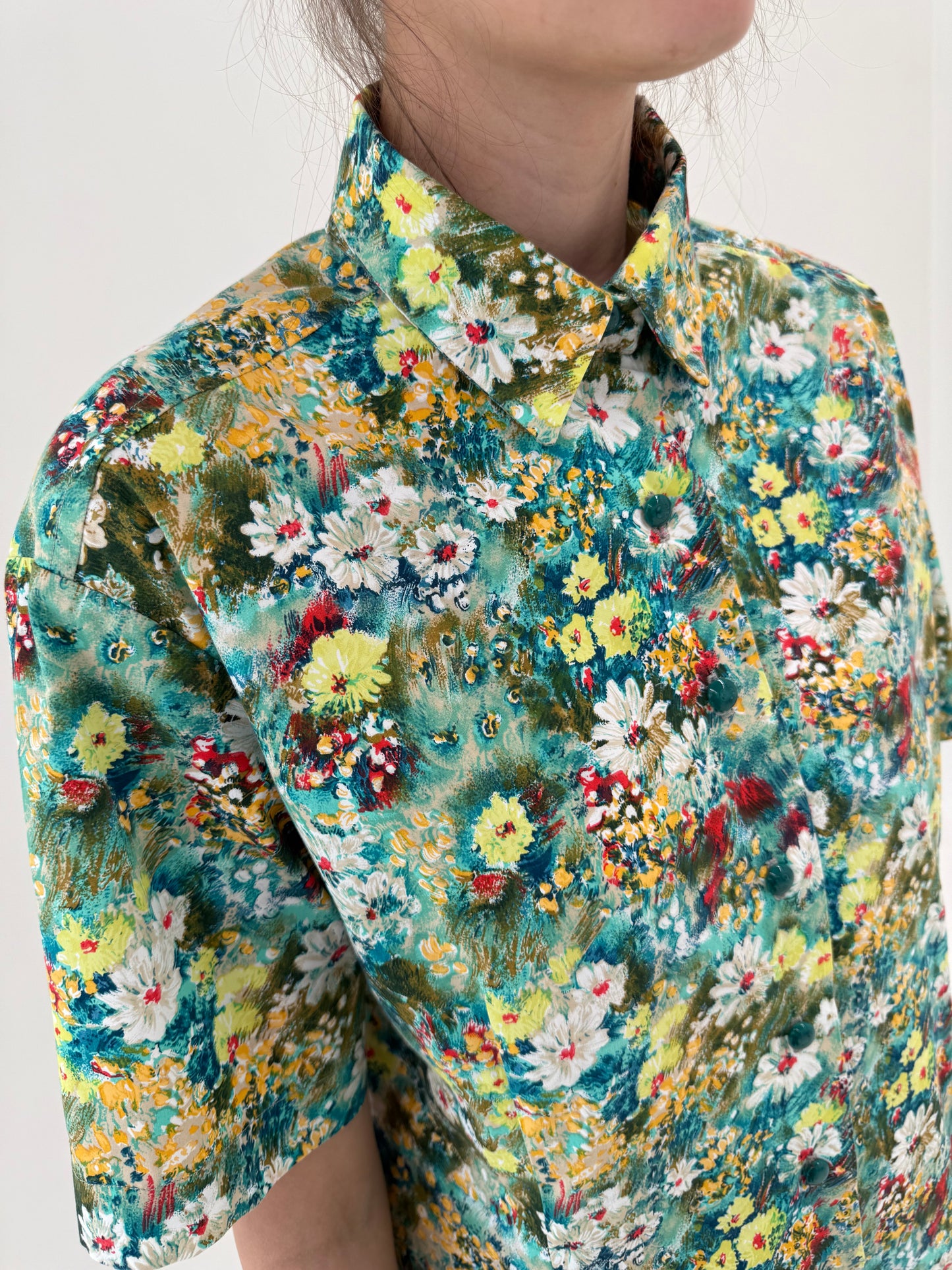 Deux piece vintage din poplin excepțional de bumbac cu print floral