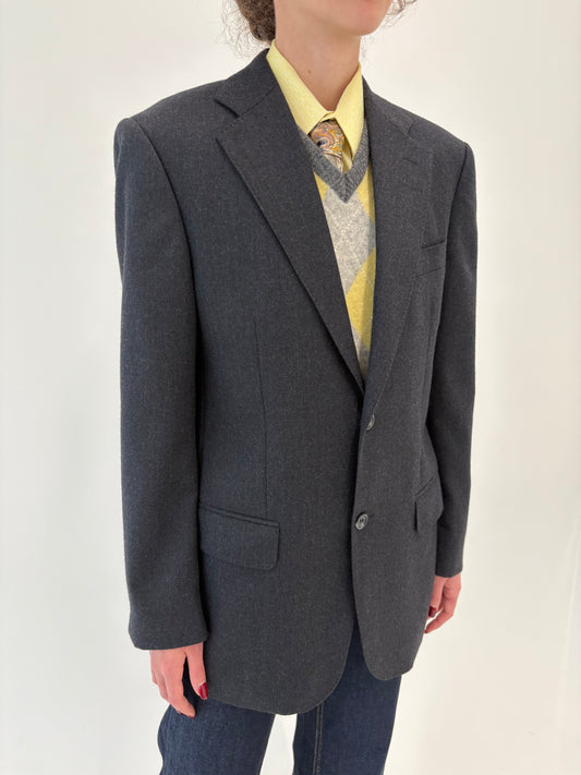 Sacou charcoal gray din lana plină extrafina certificată ușor structurată