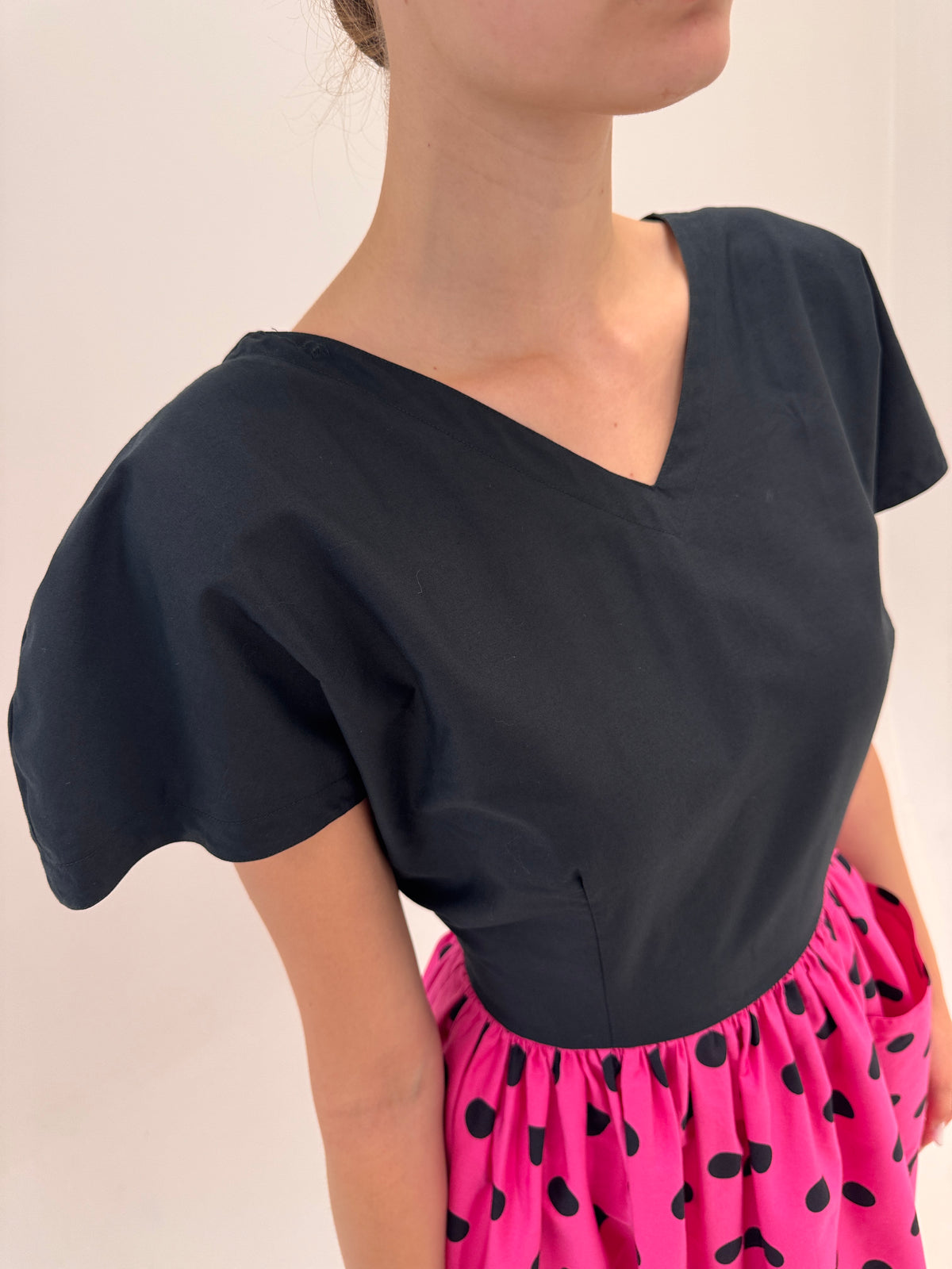 Rochie vintage italiană maxi cu buline în croi de ani 50 din bumbac premium