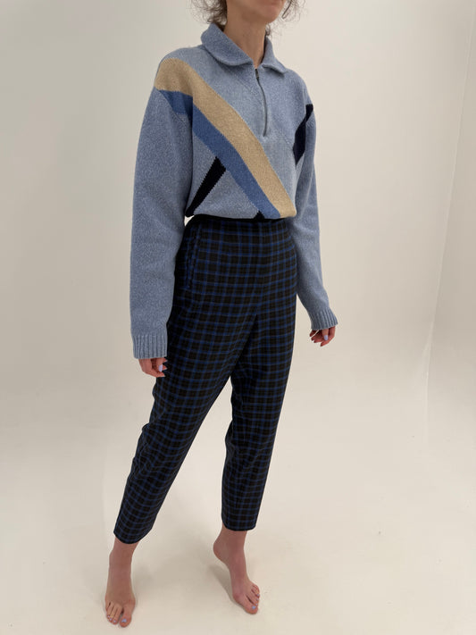 Pantaloni în carouri cu talie ultra înaltă din lana extrafina