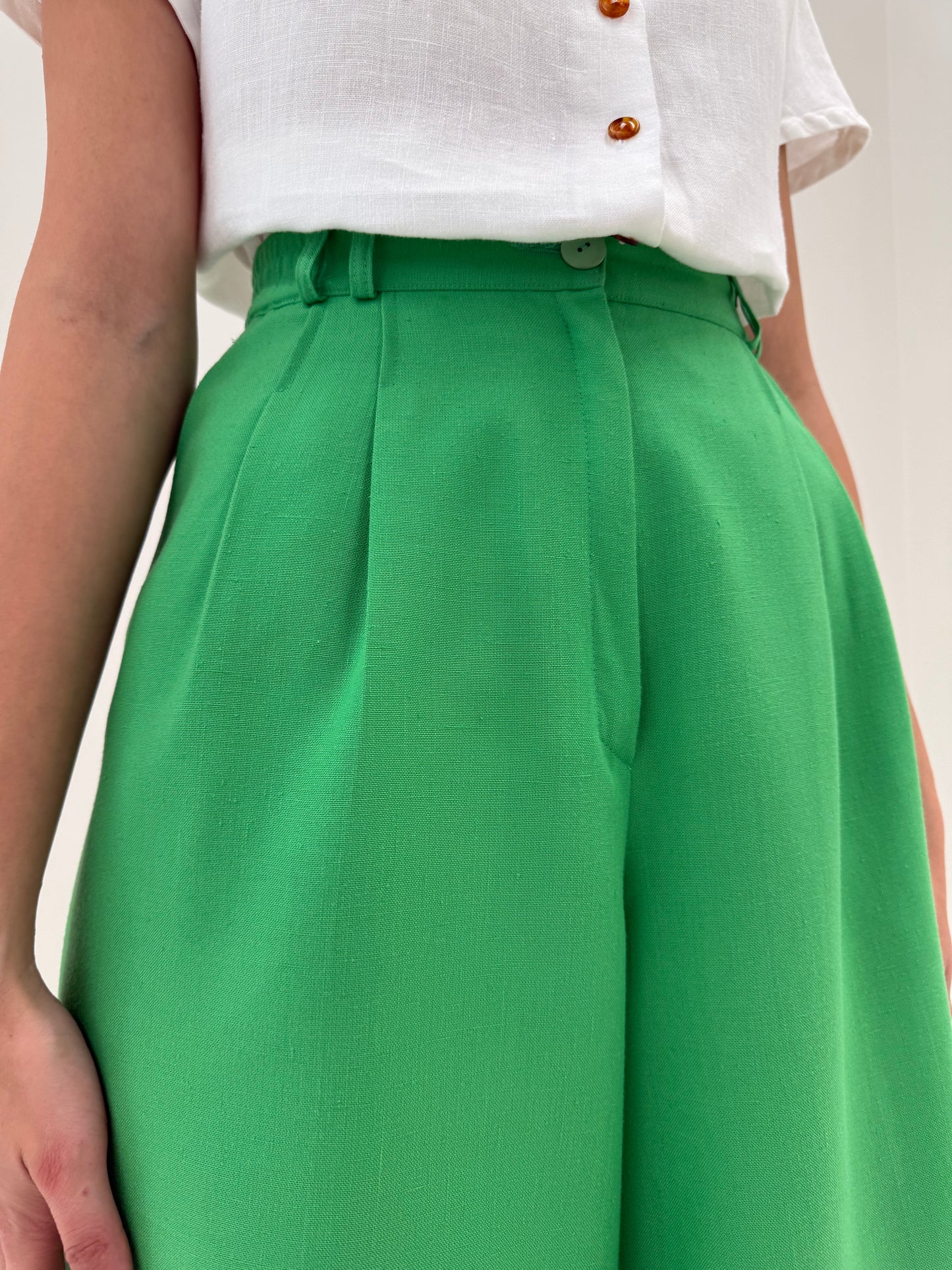Pantaloni vintage emerald green din pânză cu talie extrem de înaltă marcată