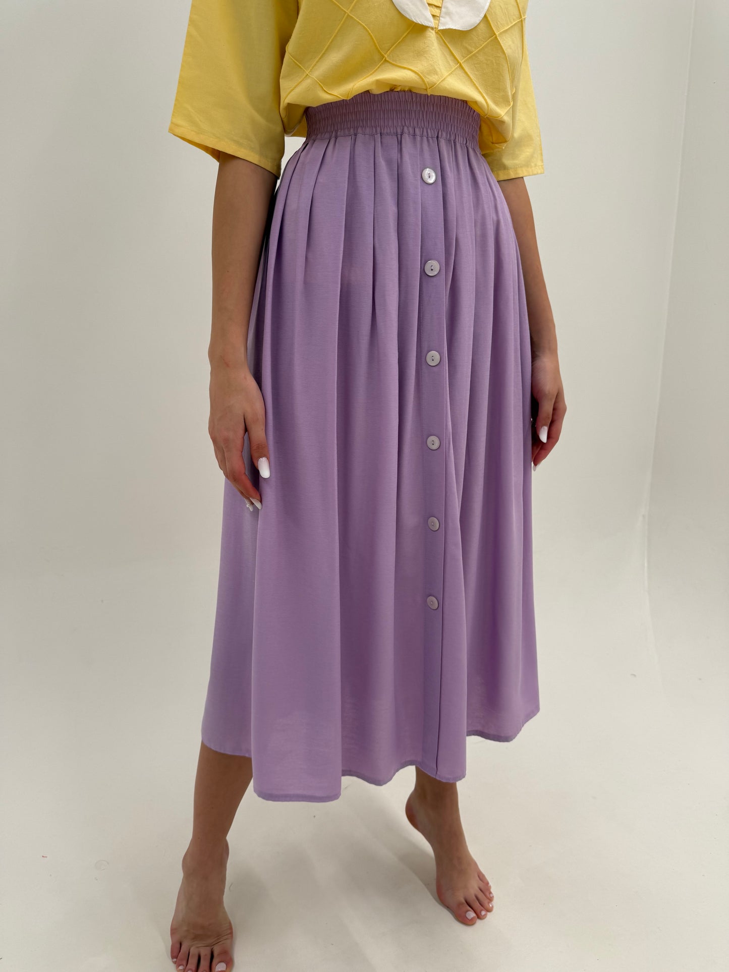 Fustă vintage maxi lavandă cu talie ultra înaltă marcată elastică