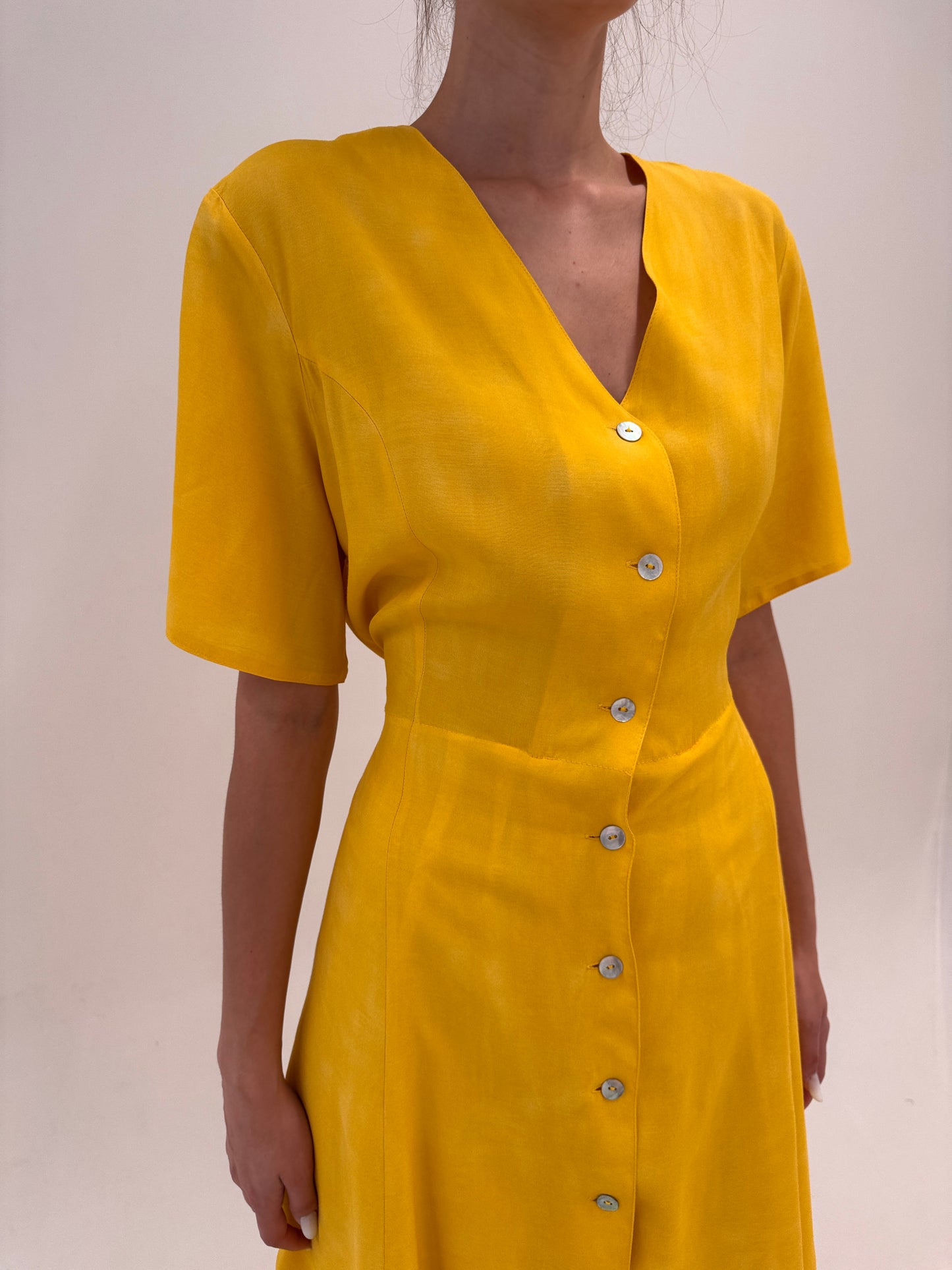 Rochie vintage maxi super vaporoasă cu talie reglabilă la spate mari gold yellow