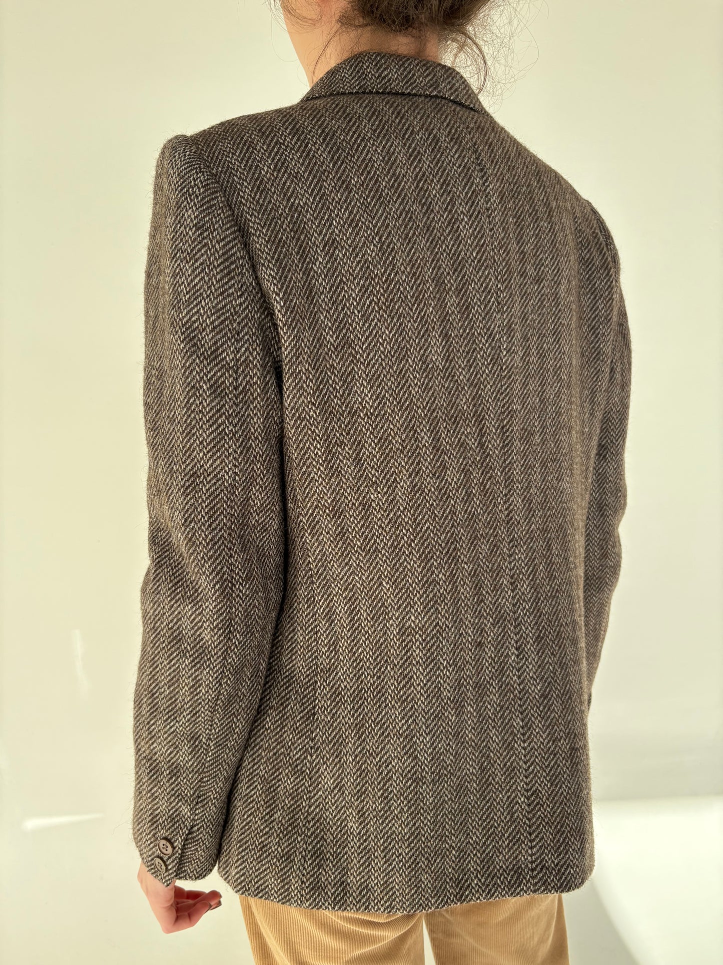 Sacou gros din teeed Chevron de lana în nuanțe neutre