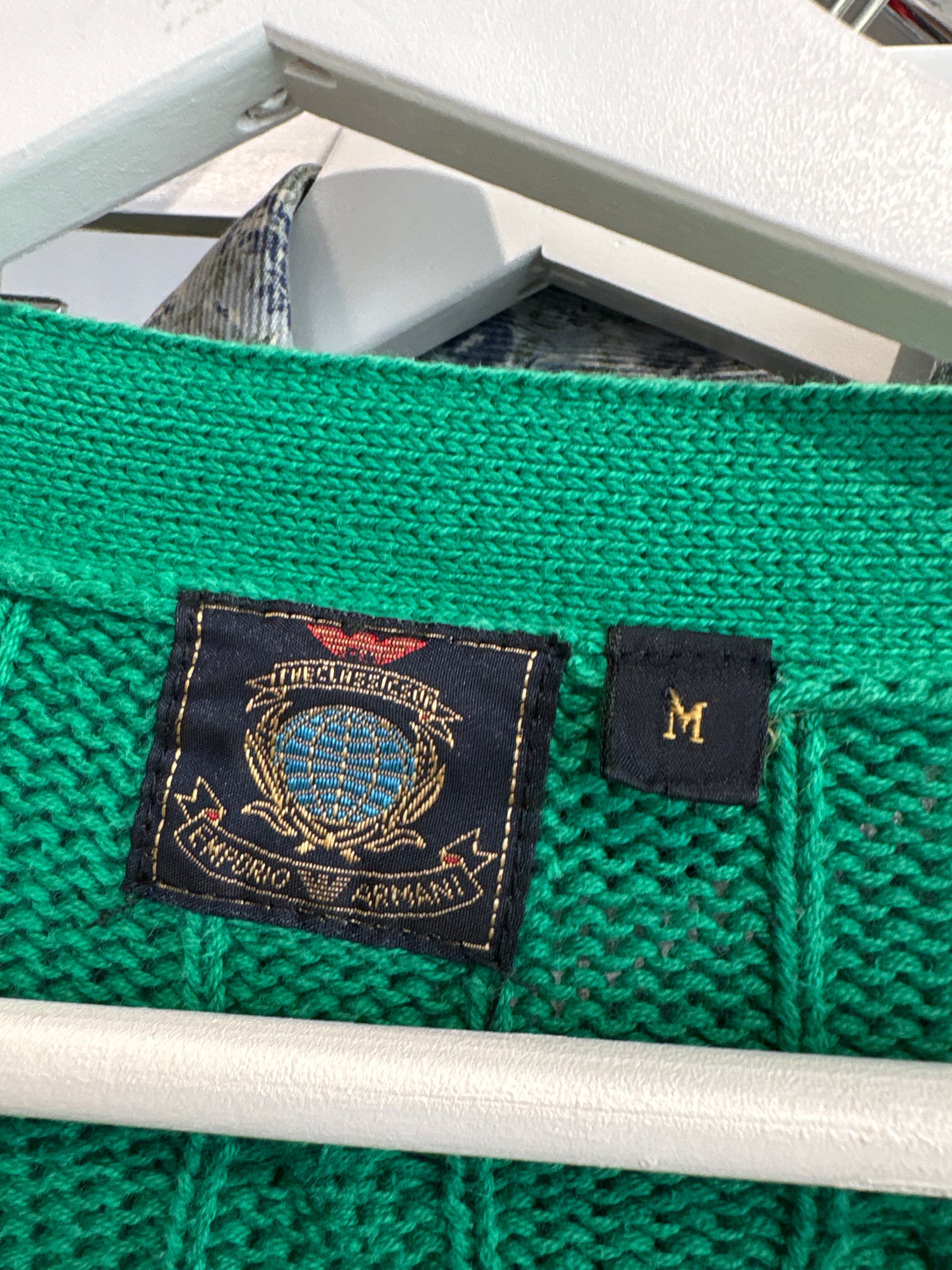 Cardigan vintage Armani din bumbac verde smarald cu torsade