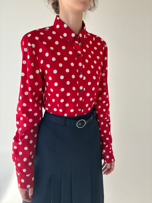 Cămașa premium cherry red cu buline din poplin texturat de bumbac