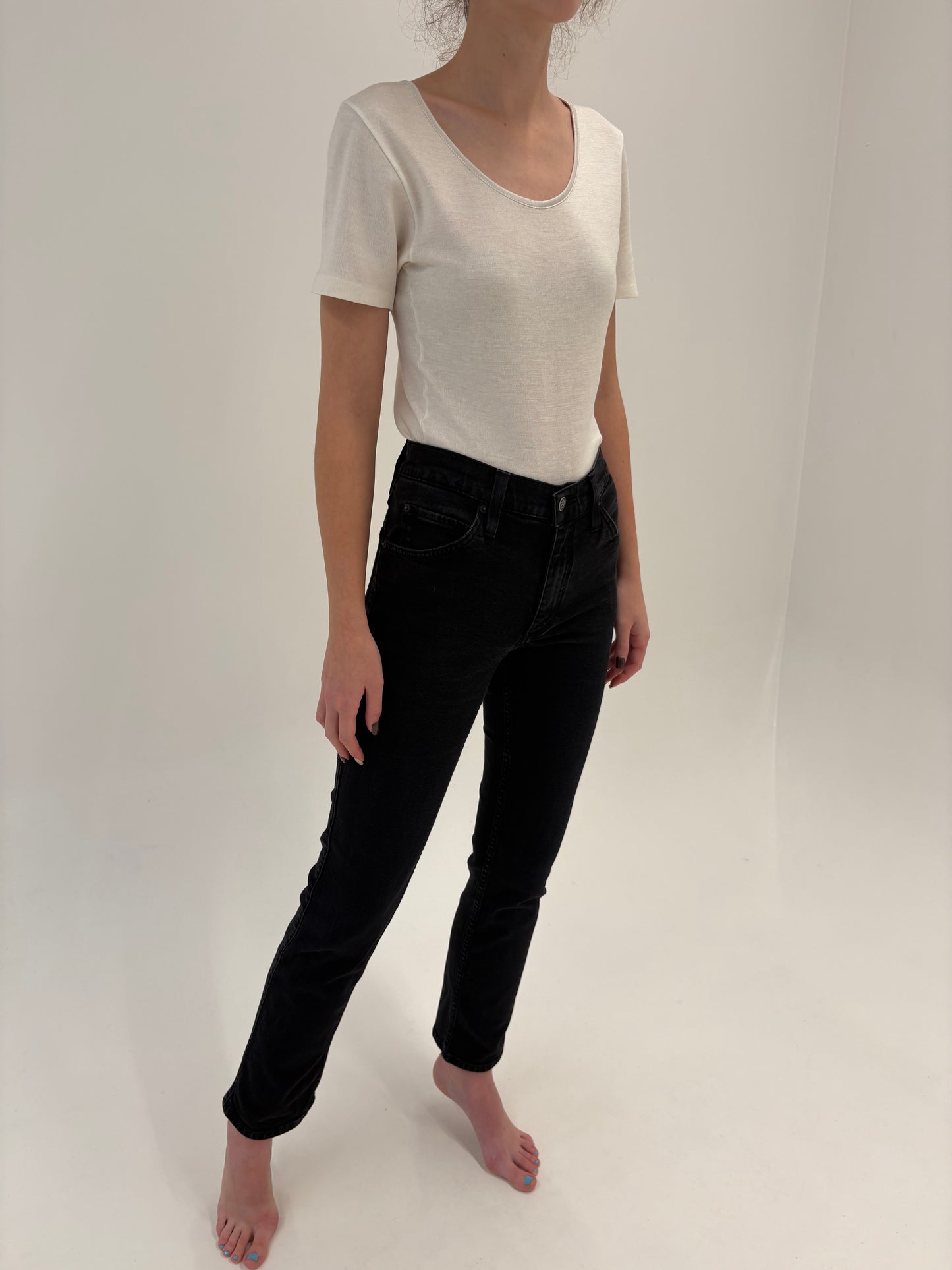 Jeans premium black wash din material plin modelator