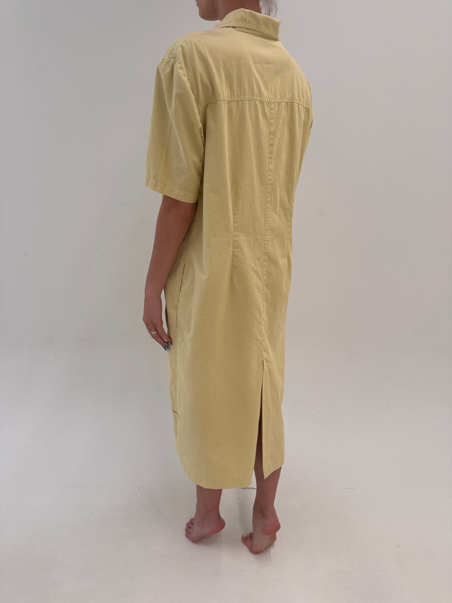 Rochie vintage luxury Safari Pierre Cardin din panza de bumbac cu buzunare