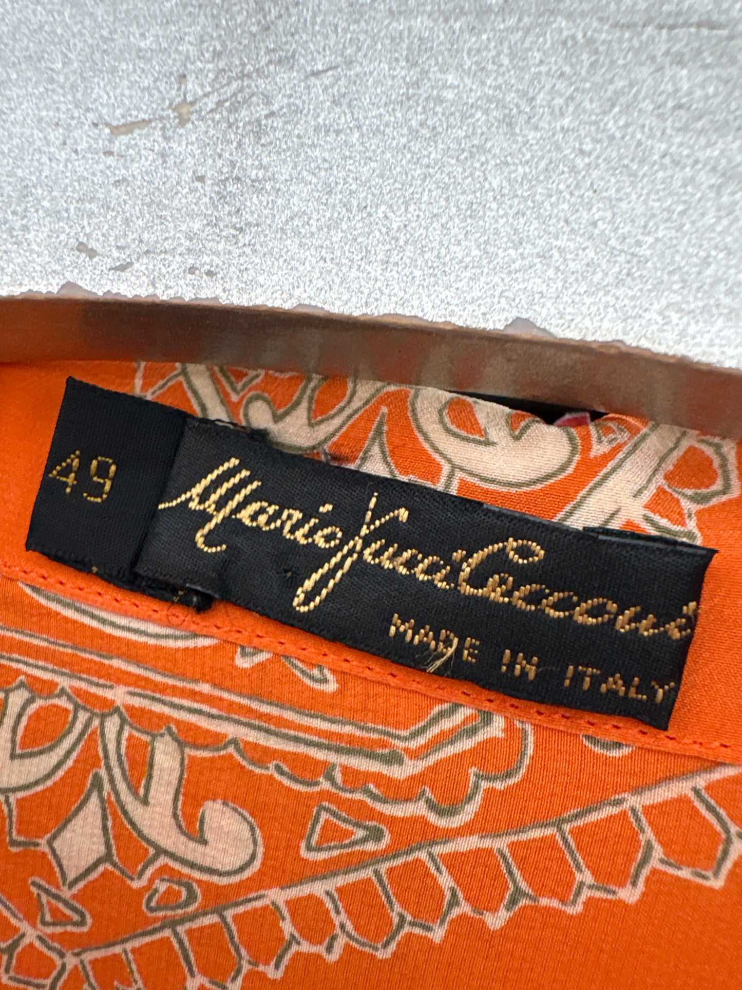 Cămașa vintage oranj cu print camel din twill excepțional de mătase naturală