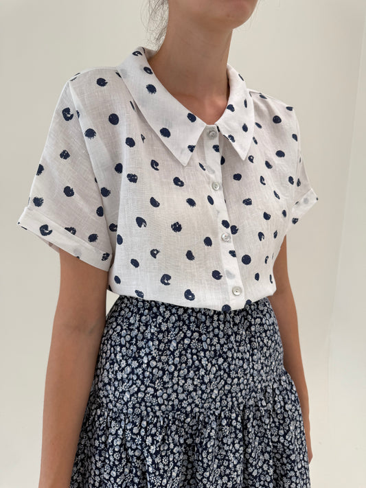 Cămașa din in premium cu print Navy în croi oversized