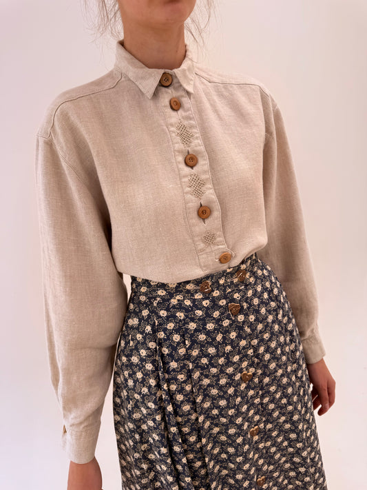Cămașa vintage din pânză excepțională grea de in in croi oversized