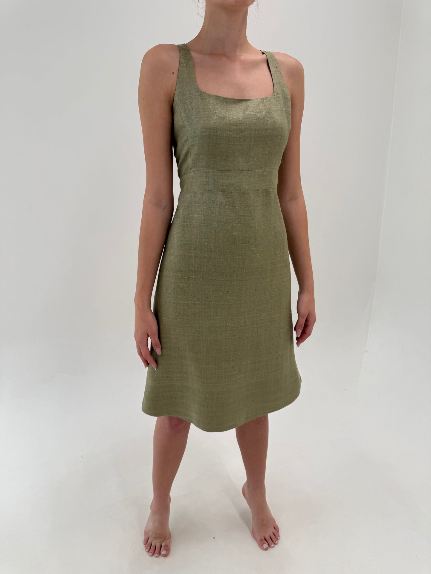 Rochie italiană light kaki din pânză de mătase naturală excepțională