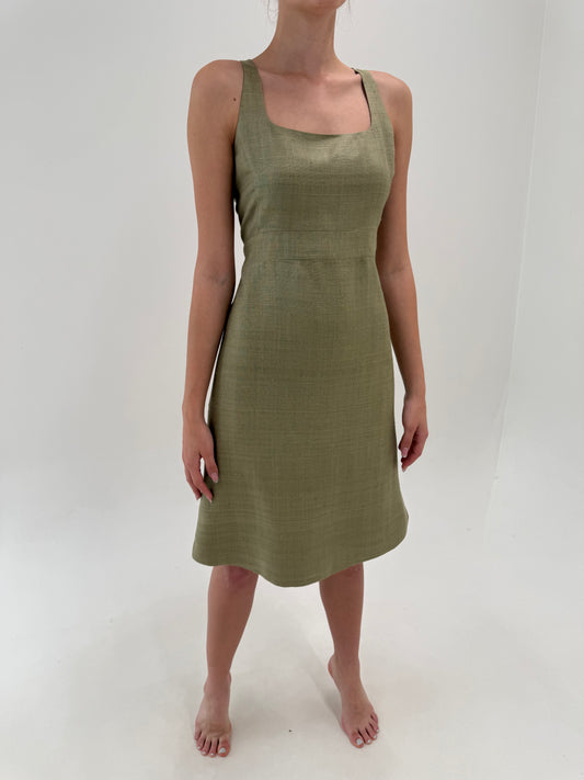 Rochie italiană light kaki din pânză de mătase naturală excepțională