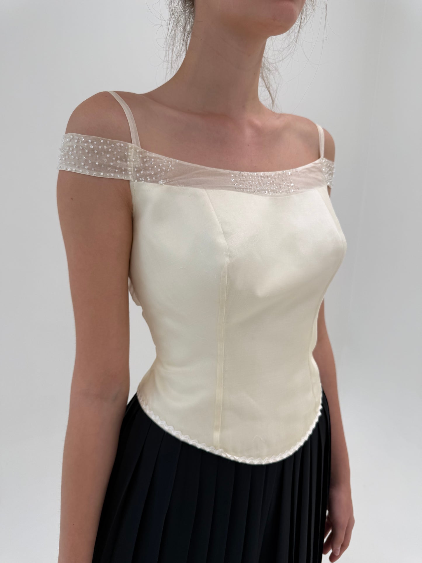 Corset vintage nou din mătase naturală și organza cu aplicații manuale