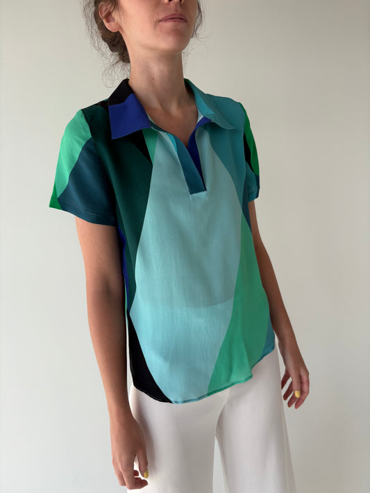 Top polo din mătase naturală în stil Emilio Pucci