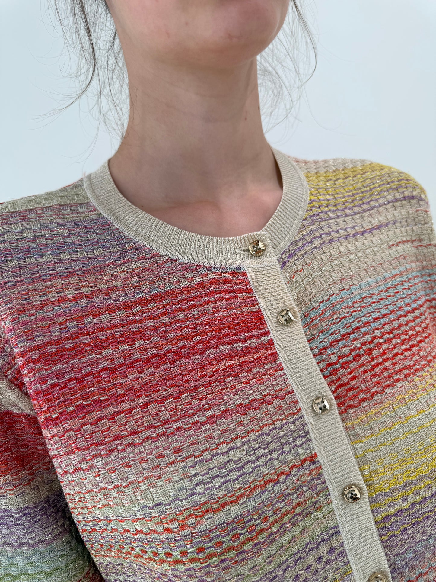 Cardigan italian sand nude în stil Missoni ultra feminin