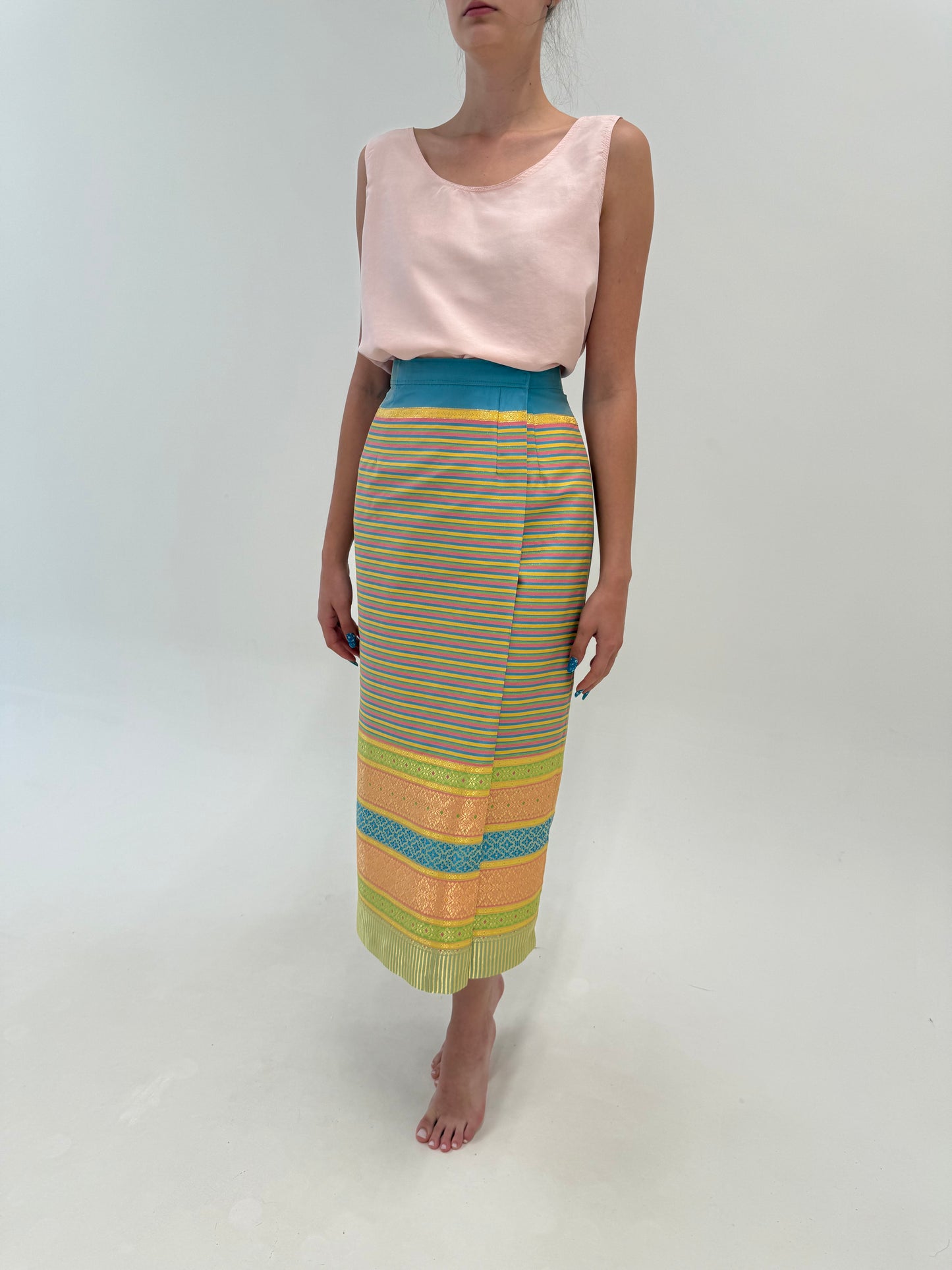 Fustă maxi din jacquard de mătase naturală in croi petrecute și culori superbe