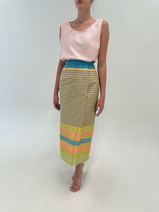 Fustă maxi din jacquard de mătase naturală in croi petrecute și culori superbe