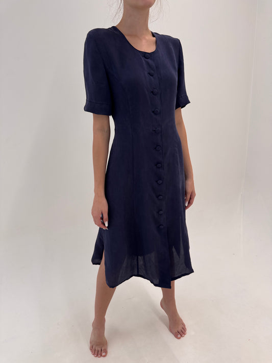 Rochie cambrata Navy blue din mătase naturală