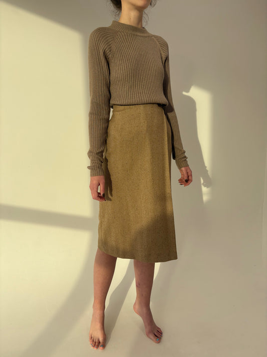 Fustă Camel de brand high end italian din stofă plină Chevron excepțională