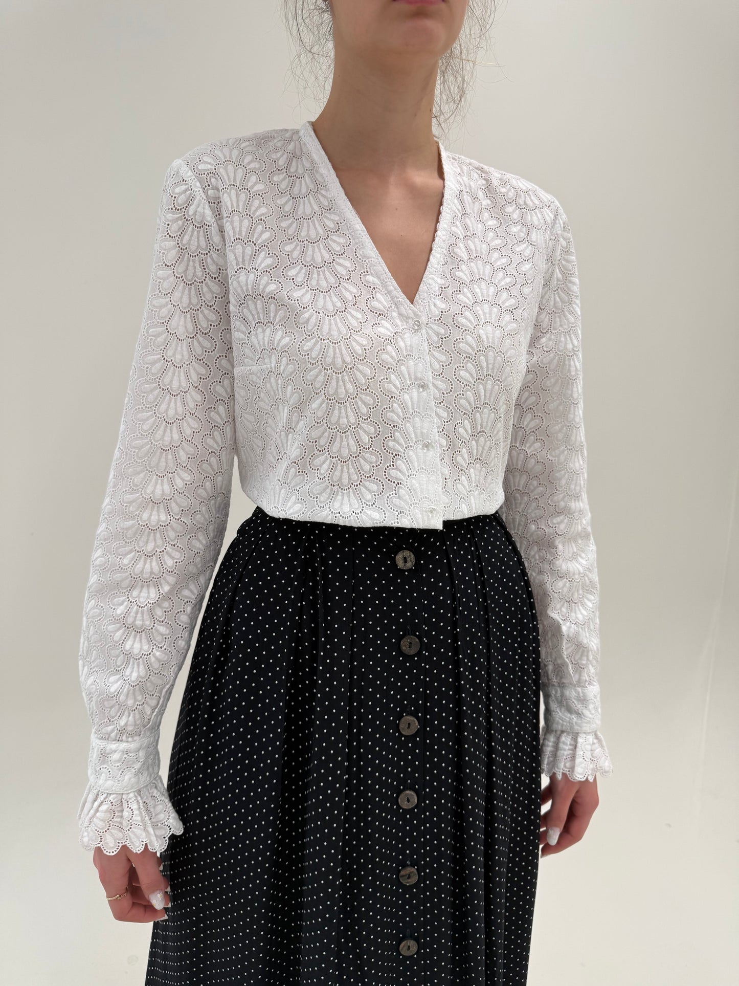 Cămașa high end vintage italiană din broderie anglaise de bumbac