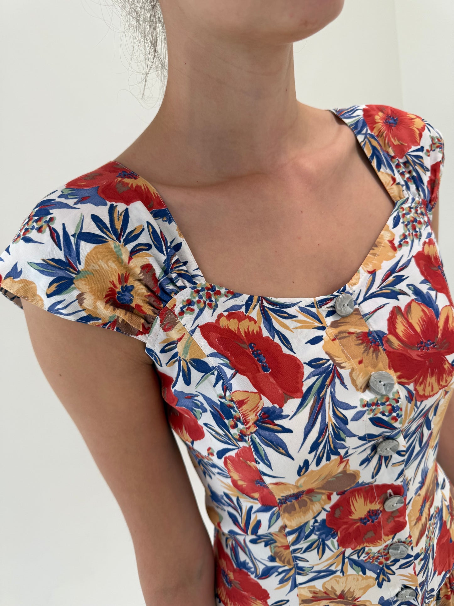 Rochie vintage maxi super vaporoasă de vară cu decolteu inimă și print floral